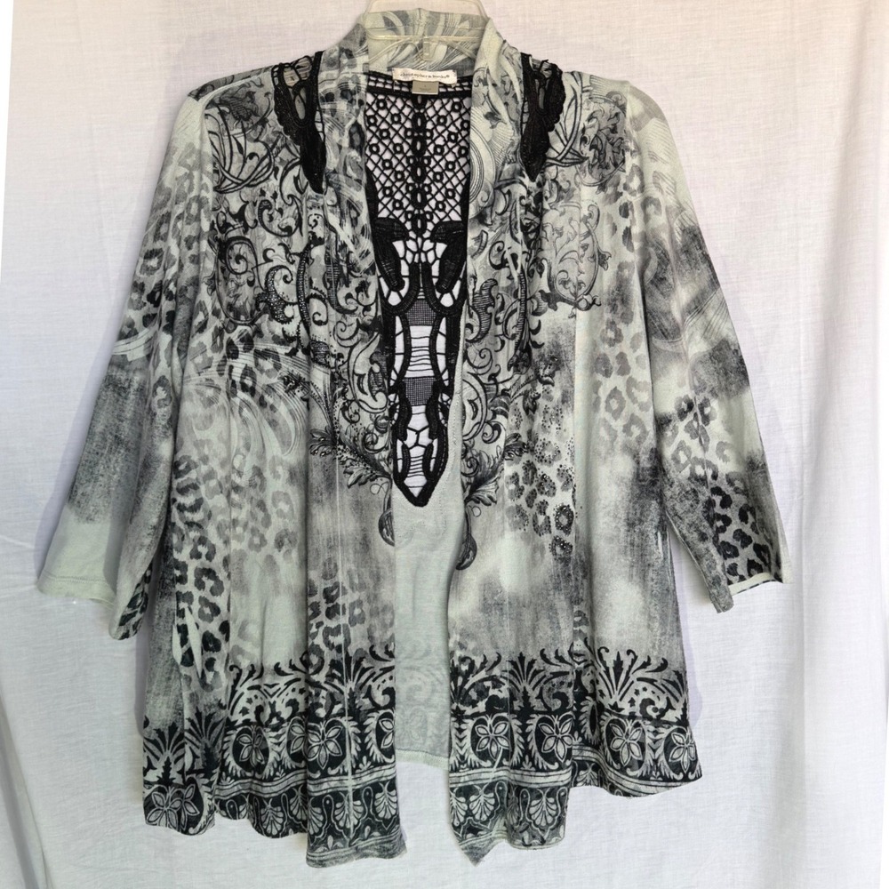 Christopher & Banks Cardigan Leopard Crochet Lace Embellished Layering Large